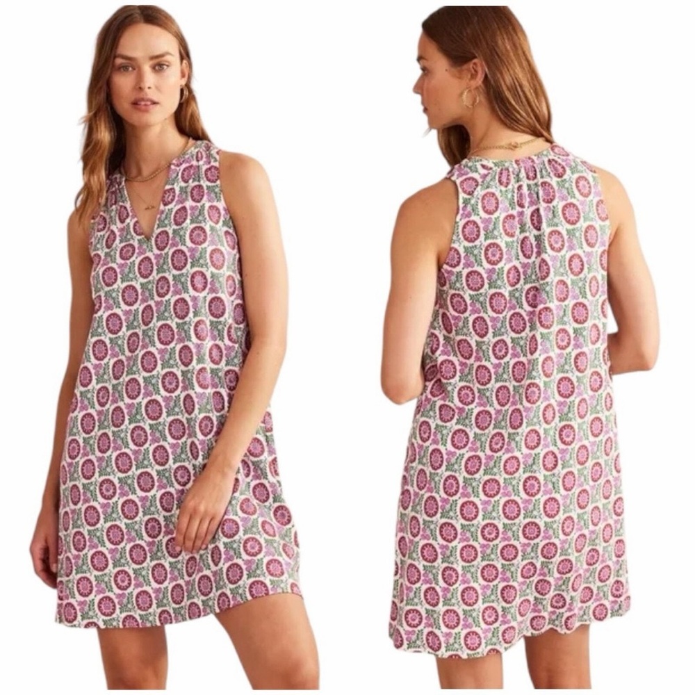 Boden Sundress Sleeveless Floral Garden Cotton Modal Blend White Pink Sz US 10